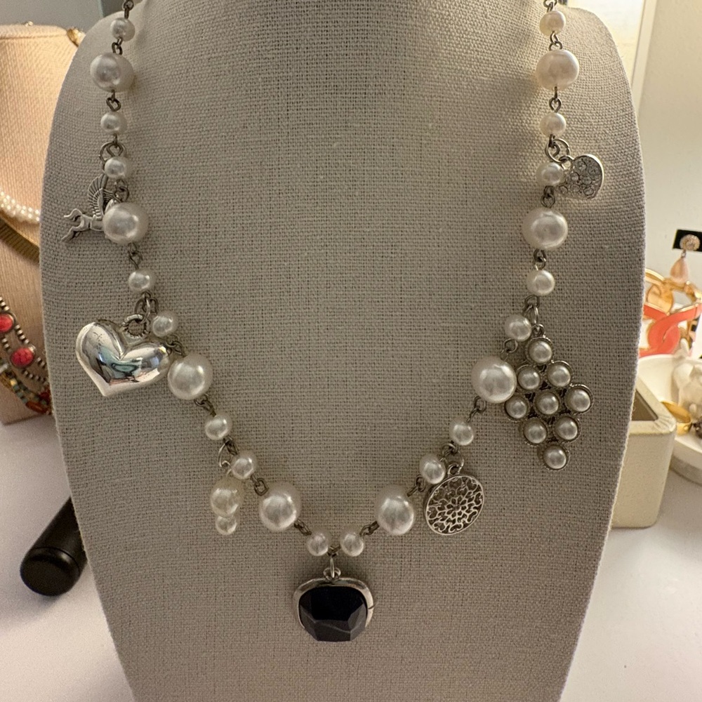 Upcycled Handmade Pearl Charm Necklace - Picture 1 of 7